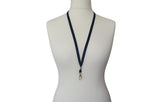 Navy Blue plain neck strap lanyard with safety breakaway and metal lobster clip 10mm wide for ID card pass badge holders