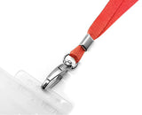 Red plain neck strap lanyard with safety breakaway and metal lobster clip