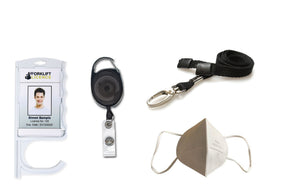 Back to work pack - Antimicrobial Door Opening Badge Holder, extendable Badge Reel, metal clip lanyard and face covering