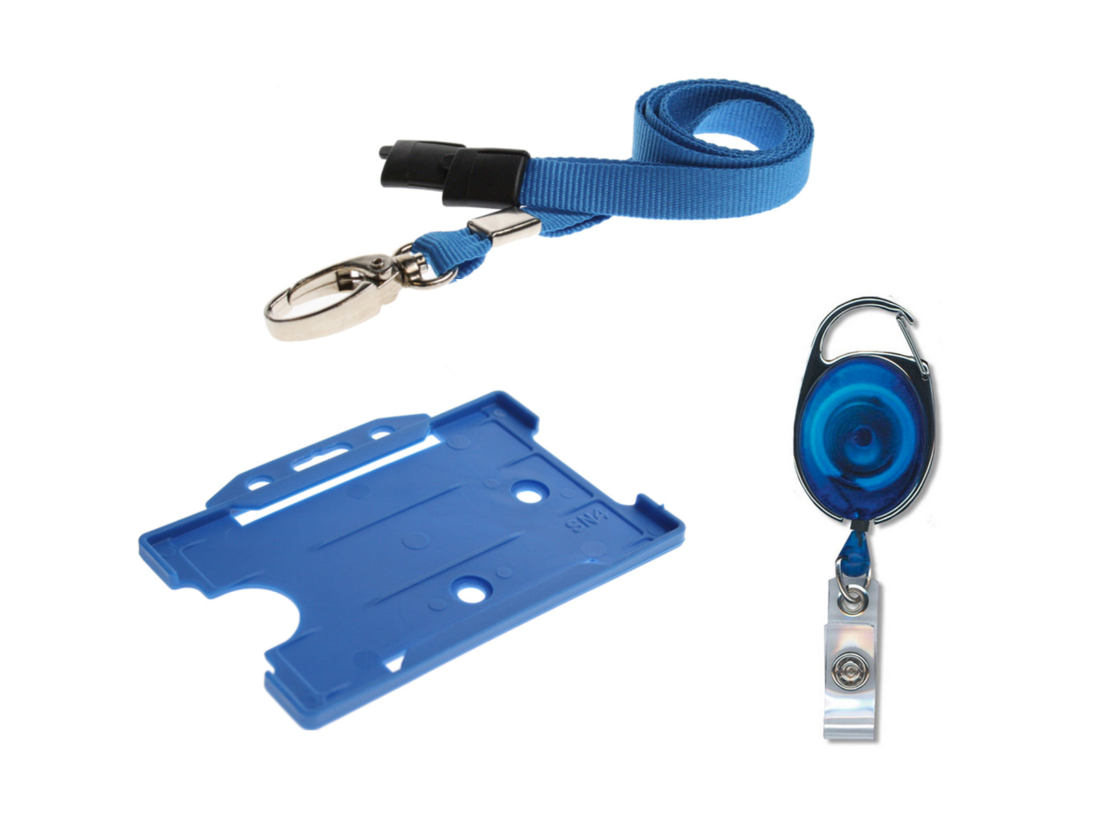Retractable Keyring Reel, Lanyard Neck Strap And Badge Card Pass Holder Trio Pack For Neck Passes ID Card Blue