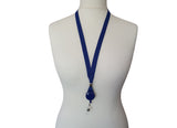Navy Lanyard Neck Strap with Integrated Retractable Keyring Badge Reel and safety breakaway clip. 15mm wide