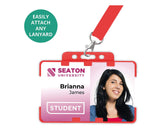 Red ID card Pass Badge Holder Double sided for two credit card sized ID cards 86x54mm for lanyard neck straps, retractable keyring, work, office, school, teachers, NHS office supplies
