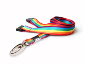 Rainbow neck strap lanyard with safety breakaway and metal lobster clip